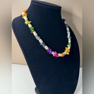 Mother of pearl chip bead multicolor necklace
